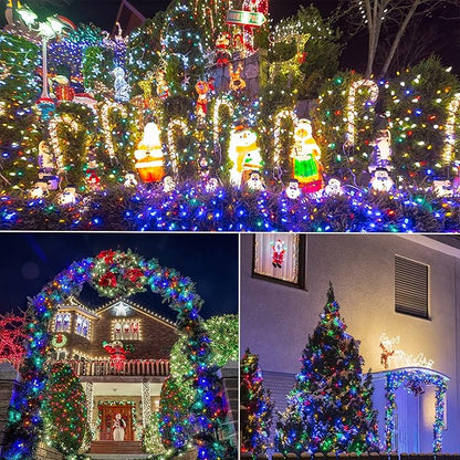 WATERGLIDE 2 Pack 50 LED Outdoor Christmas Lights, 16FT Battery Operated Mini String Lights with 8 Modes & Timer, Xmas Tree Lights Waterproof for Patio Garden Party Wedding Holiday Decor, Multicolor