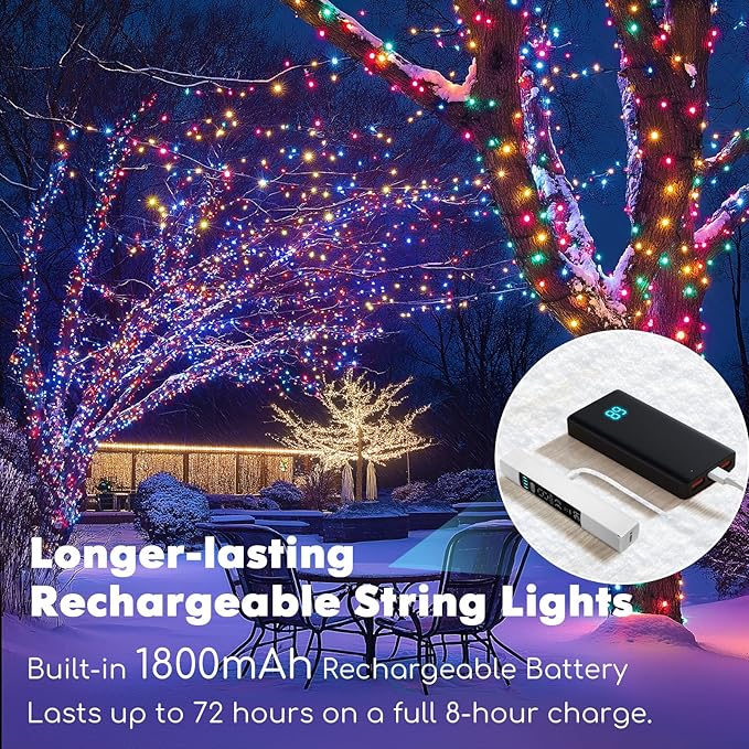 Lakumu 132FT(66*2) Rechargeable Fairy Lights Battery Operated, LED String Lightswith Remote &Timer, Multicolor Twinkle Lights for Bedroom Waterproof Outdoor Camping DIY Wedding Christmas Decorations