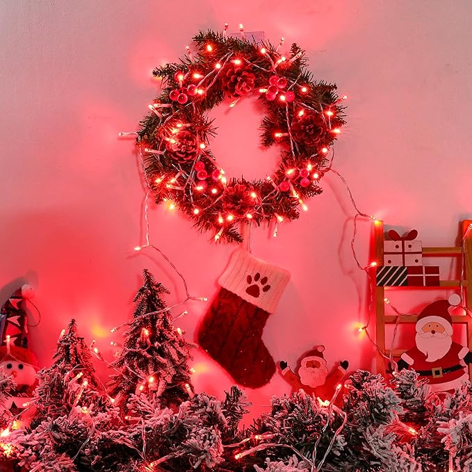 Lomotech Valentine's Day Decorations Lights - 4 Pack Total 66ft 200LEDs Battery String Lights 8 Modes Waterproof with Timer for Home, Garden, Party, Holiday, Tree Decoration (Clear Wire, Red)