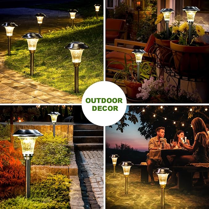 8-Pack Warm White Solar Path Lights, Outdoor Garden LED
