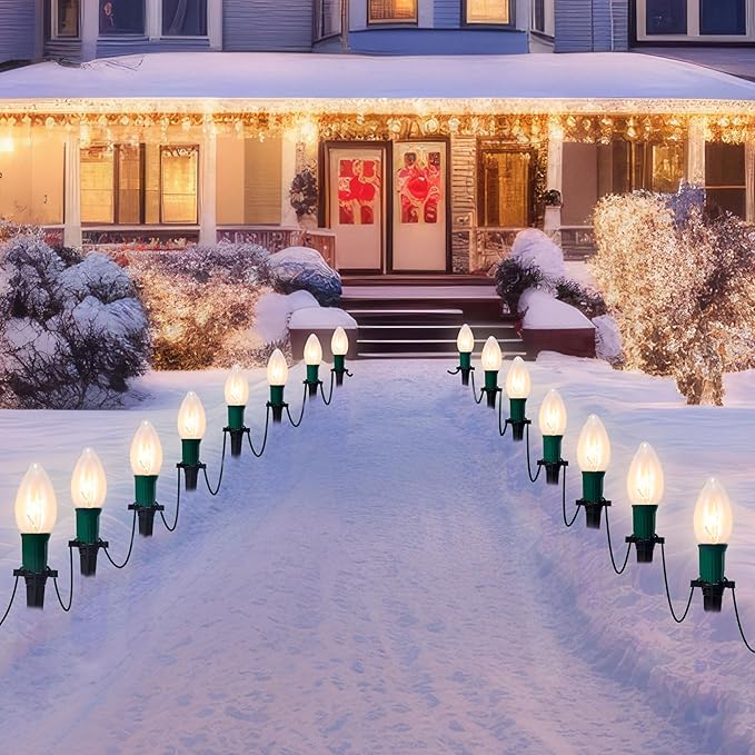 Joiedomi Christmas C9 Pathway Lights Outdoor Decorations 24 Packs, 30.75ft Xmas Warm White Pathway Marker String Lights for Holiday Waterproof Outside Yard Garden, Party, Walkway Decor
