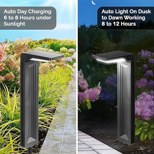 Cool White Solar Pathway Lights 2 Pack - Ultra Bright Waterproof Outdoor Solar Lights for Yard, Walkway & Driveway - LED Landscape Path Lights - Energy Saving Solar Powered Lights