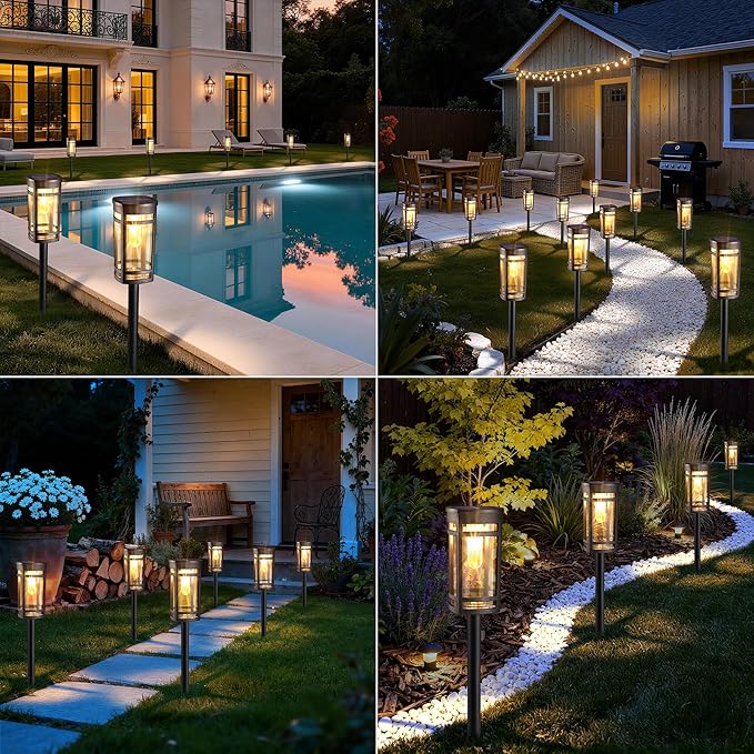 6 Pack Outdoor Solar Pathway Lights - Solar Landscape Lights Outdoor Walkway Solar Garden Lights for Lawn, Path, Yard Decor (Warm White)