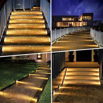 echosari 6 Pack Solar Step Lights for Outside, Ultra Bright Outdoor Stair Lights Auto ON/Off, 2835 SMD LEDs Outdoor Step Lights IP68 Fully Waterproof for Yard Garden Walkways Pathway (Warm White)