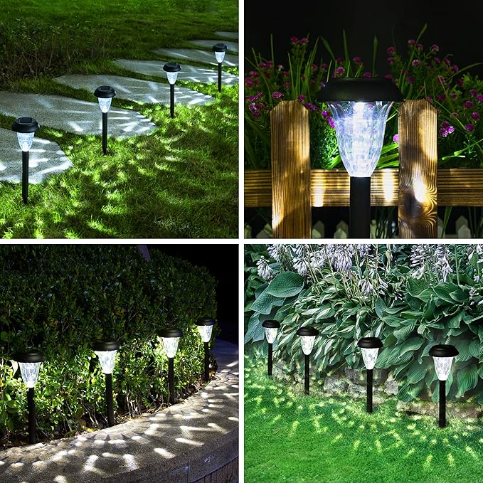 12-Pack Cool White Solar Path Lights, Outdoor Yard LED