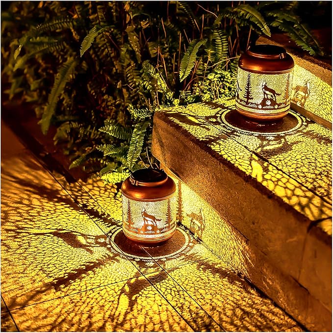 Wolf Solar Lanterns Outdoor Waterproof Hanging Solar Lights Wolf Gifts for Men/Women/Wolf Lovers Gifts Metal Decorative LED Wolf Lanterns for Garden Decor,Patio,Lawn,Pathway,Yard