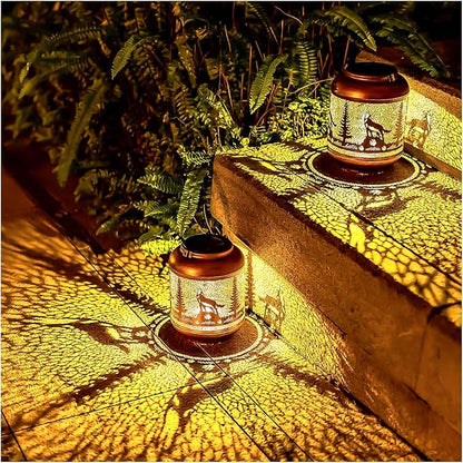 Wolf Solar Lanterns Outdoor Waterproof Hanging Solar Lights Wolf Gifts for Men/Women/Wolf Lovers Gifts Metal Decorative LED Wolf Lanterns for Garden Decor,Patio,Lawn,Pathway,Yard