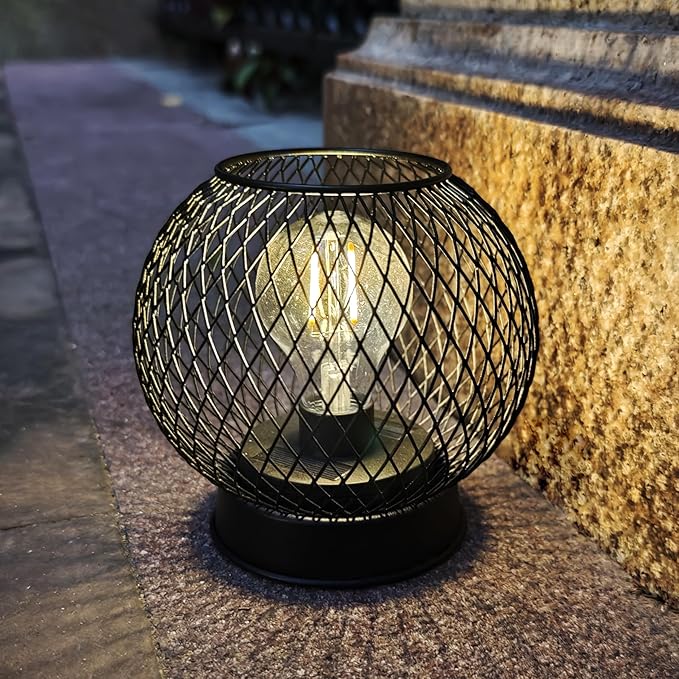 Solar Lanterns Outdoor Waterproof Tabletop Decorations, Solar Powered Metal Lantern with LED Bulb,Vintage Lantern for Parties, Lawn,Patio, Passage Decor