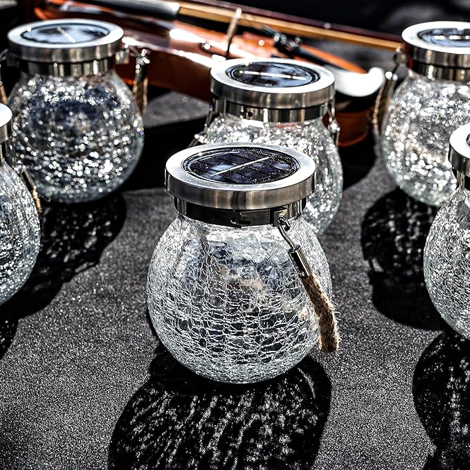 Cooo Christmas Gifts 2 Pack Solar Lanterns Waterproof Outdoor Heavy Crackle Glass a Big Warm LED Stainless Steel Lid 215% Solar for Women Mom Grandma Landscape Path Lights Garden Yard Backyard Decor