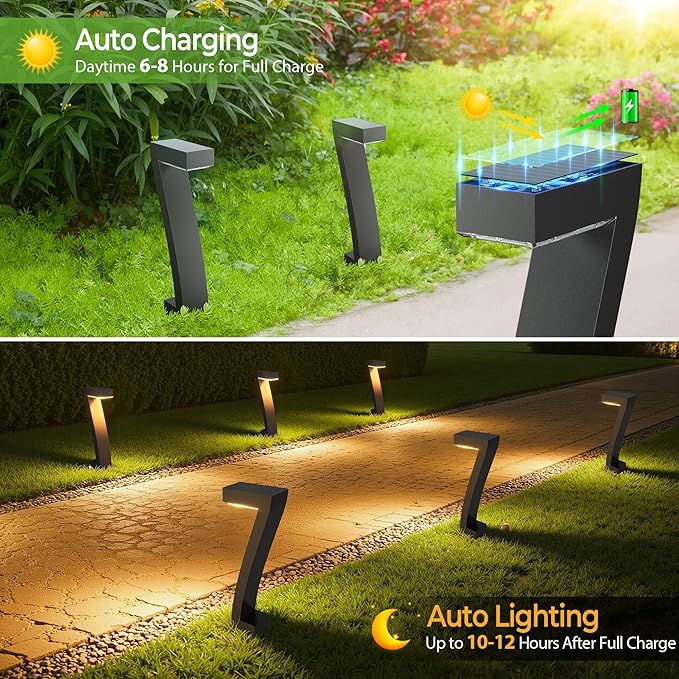 WdtPro Solar Lights Outdoor Pathway Lights, 2 Pack Upgraded Bright LED Outdoor Solar Light for Outside, IP65 Waterproof Solar Garden Light for Yard, Driveway, Walkway, Landscape, Patio Decor