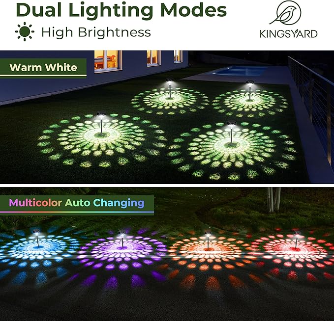 Kingsyard 8 Pack Solar Pathway Lights Outdoor Waterproof IP67, Bright Color Changing & Warm White LED Solar Lights for Outside Garden Yard Landscape Path Christmas Walkway Decor