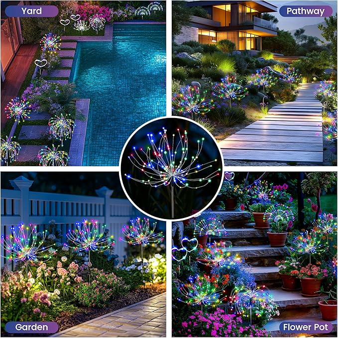 Garden Decor Solar Lights Outdoor,120LED Waterproof Colorful Solar Fairy Garden Lights for Outdoor Decoration,Yard, Patio, Porch,Flower Pot,Pathway,Christmas (4Pack)
