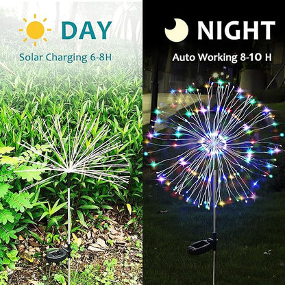 JJGoo Solar Firework Lights, 2 Pack 120 LEDs 2 Lighting Modes Solar Garden Lights Outdoor Waterproof for Yard Patio Walkway Pathway Party Wedding Christmas Decorative - Colorful