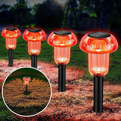 Easter Solar Pathway Lights Outdoor Decorative 4 Pack, Red LED Mushroom Solar Lights Outdoor Waterproof Solar Powered Decor for Yard Driveway Patio, Valentines Day Halloween Christmas Garden Decor