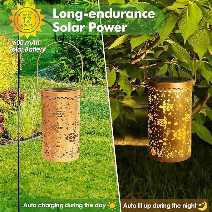 Fabuday Sea Turtle Outdoor Solar Lantern Waterproof - Hanging Solar Power Lights Led for Outside, Garden Decor for Patio, Porch, Balcony, Yard and Deck, Gardening Decorations Gifts for Women Mom