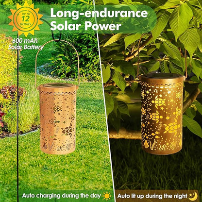 Fabuday Sea Turtle Outdoor Solar Lantern Waterproof - Hanging Solar Power Lights Led for Outside, Garden Decor for Patio, Porch, Balcony, Yard and Deck, Gardening Decorations Gifts for Women Mom