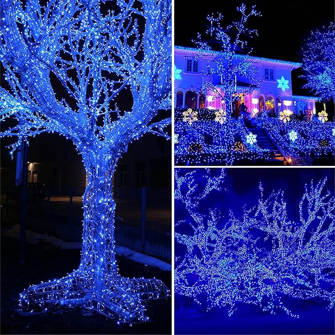 Tcamp Blue Christmas Lights Battery Operated Or USB Charging, 33FT 100 LED Christmas Tree Lights with Remote Timer Memory Function, 8 Modes Fairy String Light for Xmas Indoor Outdoor Decor