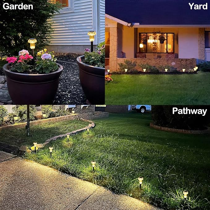 Solar Lights Outdoor 8 Pack Solar Pathway Lights Outdoor 3000K Warm White LED Waterproof Mushroom Lighting Stake for Outside, Yard, Garden, Path, Lawn, Driveway, Patio, Landscape Decorations
