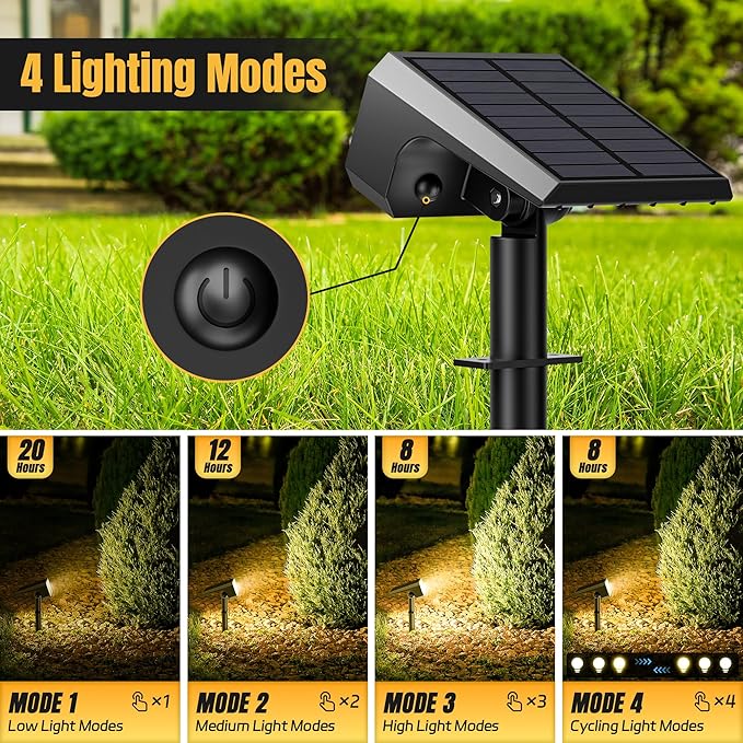 Solar Spot Lights Outdoor, [6 pack/118 LED] 4 Modes Auto On/Off Solar Landscape Spotlights, Ip67 Waterproof Solor Powered Pathway Lights for Outside Yard Garden Walkway Tree Patio (Warm White)