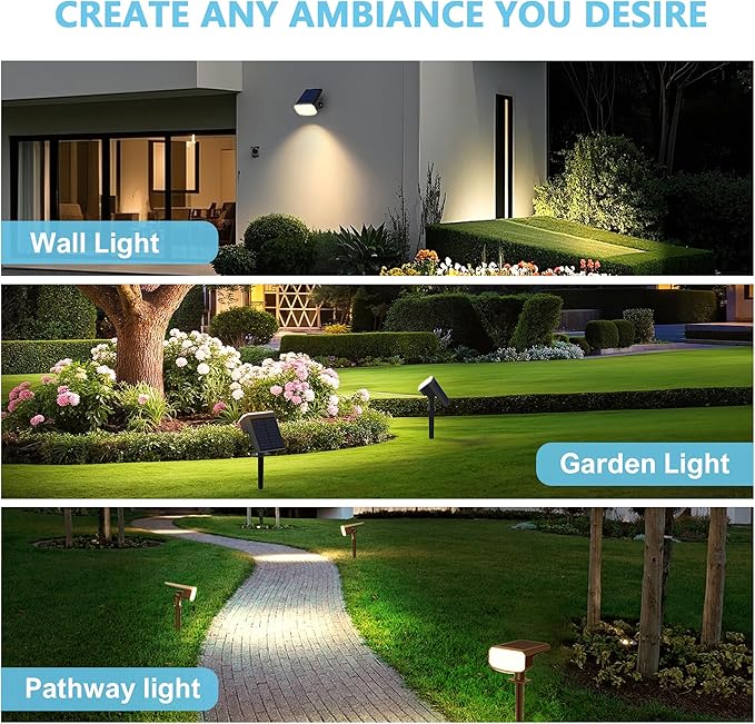 Solar Lights Outdoor Waterproof IP65,Auto On/Off, 2700K 2 Lighting Modes, Super Bright LED, Solar Powered Yard Garden Solar Spot Lights for Outside Landscape -8 Pack