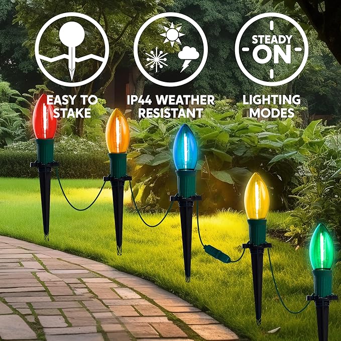 Joiedomi Christmas C9 Pathway Lights Outdoor Decorations 24 Packs, 30.75ft Xmas Multicolor Pathway Marker String Lights for Holiday Waterproof Outside Yard Garden, Party, Walkway Decor