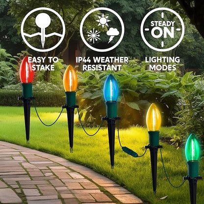 Joiedomi Christmas C9 Pathway Lights Outdoor Decorations 24 Packs, 30.75ft Xmas Multicolor Pathway Marker String Lights for Holiday Waterproof Outside Yard Garden, Party, Walkway Decor