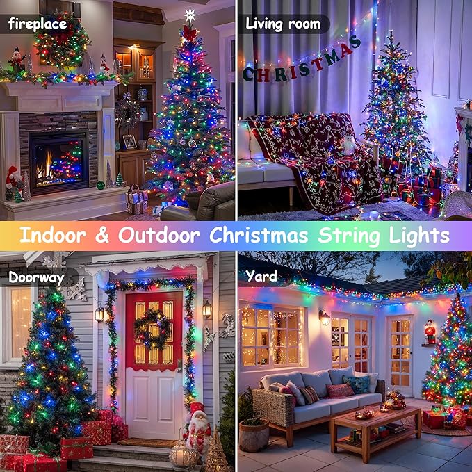 JMEXSUSS 4 Pack 50 LED Battery Operated String Lights Multicolor, Each 16.5ft Christmas string lights with Timer, 8 Modes Waterproof Multicolor Twinkle Light Outdoor for Christmas Garden Patio Bedroom