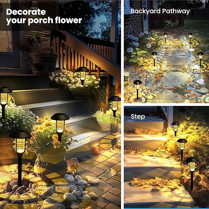 Warm White Solar Pathway Lights 8-Pack, Garden LED