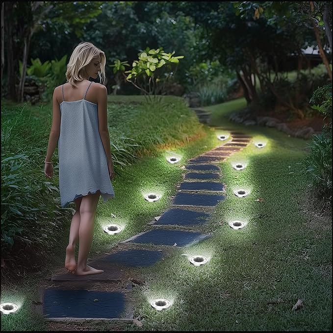 INCX Solar Ground Lights, 20 Pack Solar Lights Outdoor Waterproof, Solar Garden Lights Landscape Lighting for Patio Pathway Lawn Yard Deck Driveway Walkway, Cold White