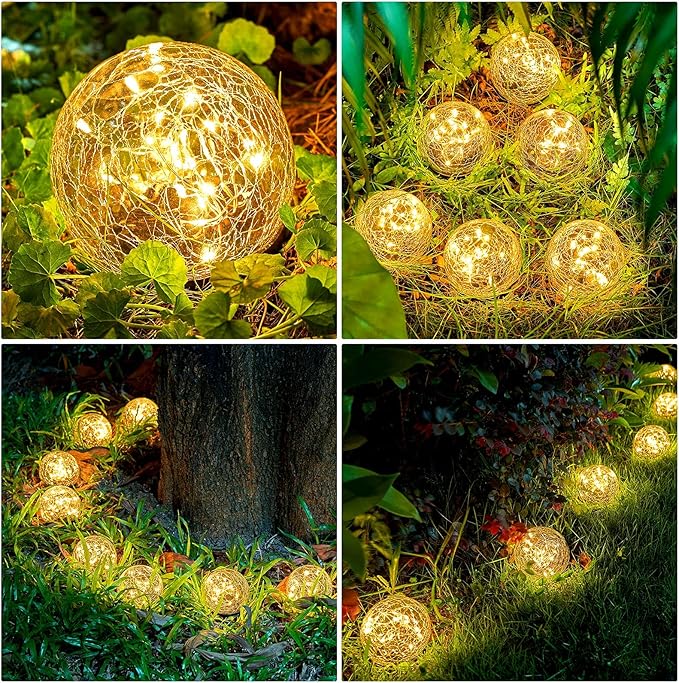 Honoson Solar Globe Lights Outdoor - Waterproof Cracked Glass Balls for Garden, Patio, Lawn & Yard, Warm White Solar LED Lights with Easy Installation & Durable Design(3.9 Inch,4 Pieces)