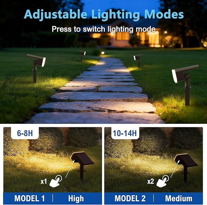 Solar Lights Outdoor Waterproof IP65,Auto On/Off, 2700K 2 Lighting Modes, Super Bright LED, Solar Powered Yard Garden Solar Spot Lights for Outside Landscape -8 Pack
