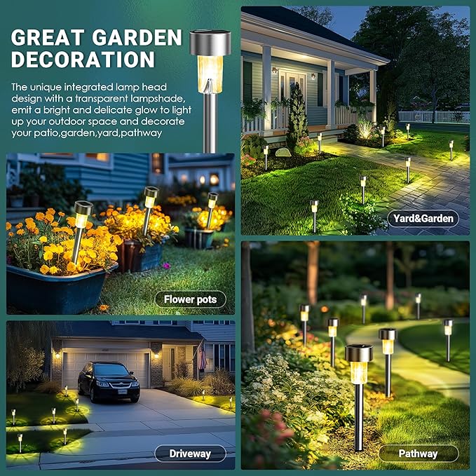 Warm White Solar Pathway Lights 12-Pack, Garden LED