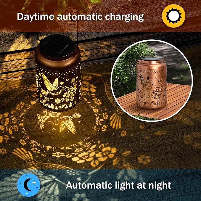 2 Packs Hummingbird Solar Lanterns Outdoor Waterproof, Birthday Gifts for Women, Mom, Hummingbird Gardening Gifts, Hanging Decorative Solar Lanterns for Patio/Yard/Garden Decor
