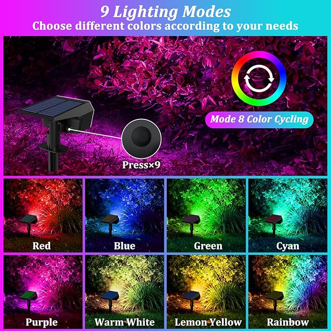 Sucolite 8-Pack Solar Spot Lights Outdoor Waterproof IP65, 3 Lighting Modes 2-in-1 Solar Landscape Spotlights for Yard, 59 LED Solar Powered Wall Lights for Garden Pathway Driveway Walkway, Multicolor