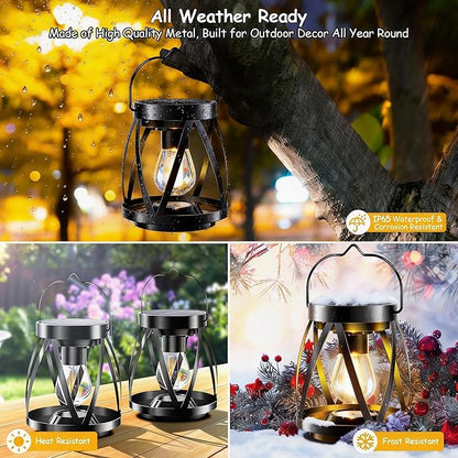 GARPAR Solar Lanterns Lights Outdoor Waterproof, 4 Pack Upgraded Metal Outdoor Lantern, Brighter Auto On/Off 18H Hanging Solar Lights for Outside Garden Yard Patio Porch Decor, Gift for Mom