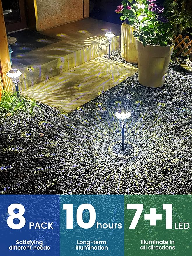 8-Pack Solar Pathway Lights, Waterproof LED Garden Lights