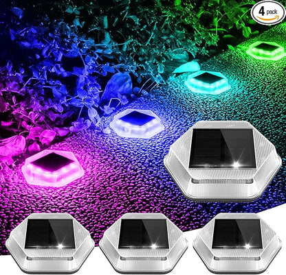Solar Deck Dock Step Lights- 4 Packs Waterproof 1200mAh Auto ON/Off LED Solor Powered Stair Lights for Outdoor Garden, Patio, Pathway, Walkway, Driveway (Red & Green & Blue)