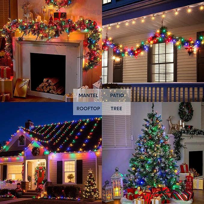 Joiedomi LED Christmas String Lights,50 Count 16.3FT Battery Operated Christmas Tree Fairy Lights with 8 Modes,Multifunction Green Wire for Xmas Decor Party Holiday House,Multicolor
