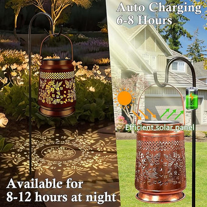 KY&BOSAM Solar Lanterns Outdoor Waterproof Hummingbird & Butterfly Lantern Garden Decor Birthday Gift for Women Mom Metal Hanging Solar Light LED Decorative for Patio Yard Lawn Backyard Front Porch