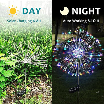 JJGoo Solar Firework Lights, 2 Pack 150 LEDs 2 Lighting Modes Solar Lights Outdoor Waterproof for Garden Patio Walkway Pathway Party Wedding Christmas Decorative - Mixed Color