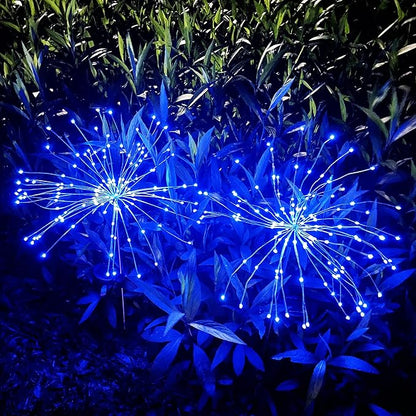 JJGoo Solar Firework Lights, 2 Pack 120 LEDs 2 Lighting Modes Solar Garden Lights Outdoor Waterproof for Yard Patio Walkway Pathway Party Wedding Christmas Decorative - Blue