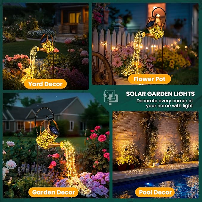 Solar Lights Outdoor Decor, Perfect Gardening Gift for Mom Women Grandma, Thoughtful Birthday Present, Hanging Lanterns Watering Can Lights for Garden, Yard, Porch, Patio Backyard Decoration