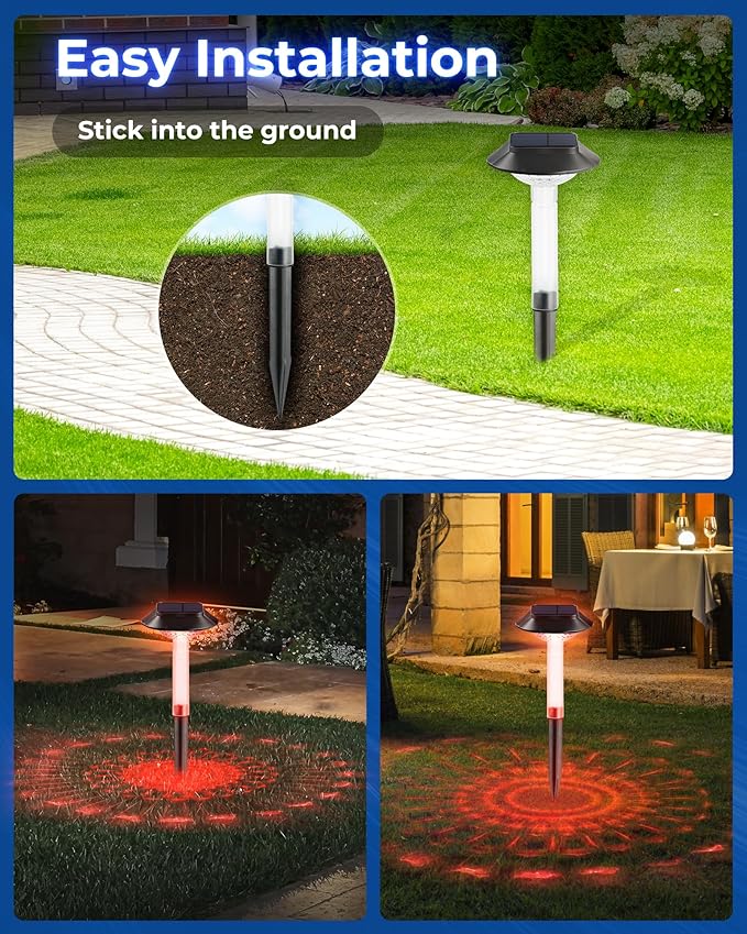 ALEPOD Color Changing Solar Pathway Lights - 6 Pack IP68 Waterproof with 7 RGB Modes for Halloween & Christmas Yard, Garden, Walkway, Pathway, Backyard, Lawn Decoration