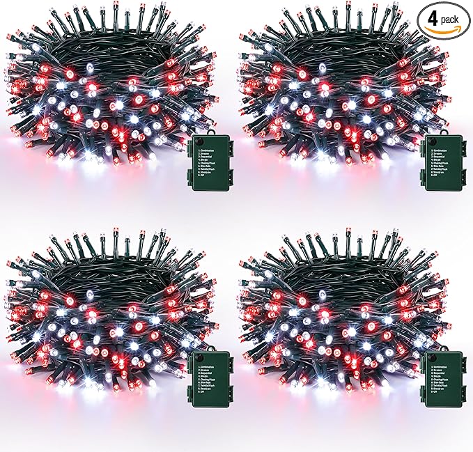 Christmas Fairy Lights 4-Pack, 66ft 200 LED Battery Twinkle Lights