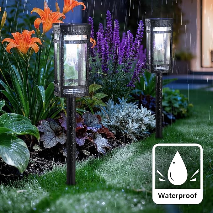 iBaycon Solar Pathway Lights, 8 Pack LED Solar Powered Garden Lights Outdoor Waterproof for Yard Path Landscape Lawn Stairway Walkway (Cool White)