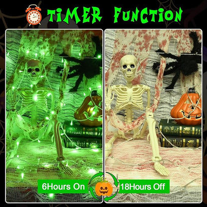 String Lights Outdoor Waterproof 9.8ft 30 LED, Green Battery Operated Halloween Lights with Timer Clear Wire for Indoor & Outdoor Christmas Halloween St.Patric Decorations Garland Party Garden 2 Packs