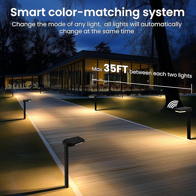 Solar Pathway Lights Outdoor, Smart Color Changing with 9-in-1 (Warm White/Cool White/RGBCW) Modes,Bright Landscape Lighting Waterproof for Walkway,Garden,Driveway,Yard,Patio(6pack)
