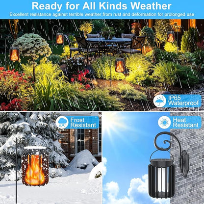 Solar Lantern Outdoor Lights 4 Pack, Upgraded Flickering Flame Solar Lanterns Lights Outdoor Waterproof, Hanging Lantern Decorative, Solar Powered Lanterns for Yard Patio Path Garden Decor