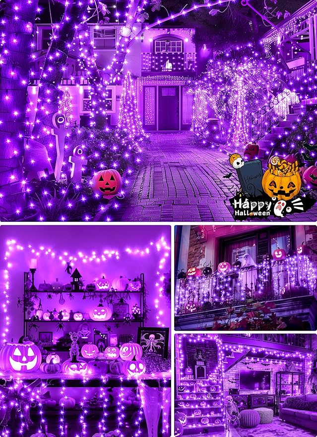 4-Pack 132ft Halloween LED String Lights, Waterproof Timer Lights