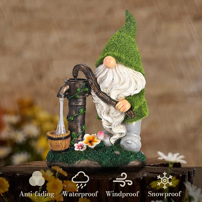 TERESA'S COLLECTIONS Garden Outdoor Decor, Garden Gnomes Decor with Solar Lights, St Patricks Decorations for Outdoor Decor, Waterproof Resin Decorations for Porch Patio, Gift for Dad and Mom, 9"